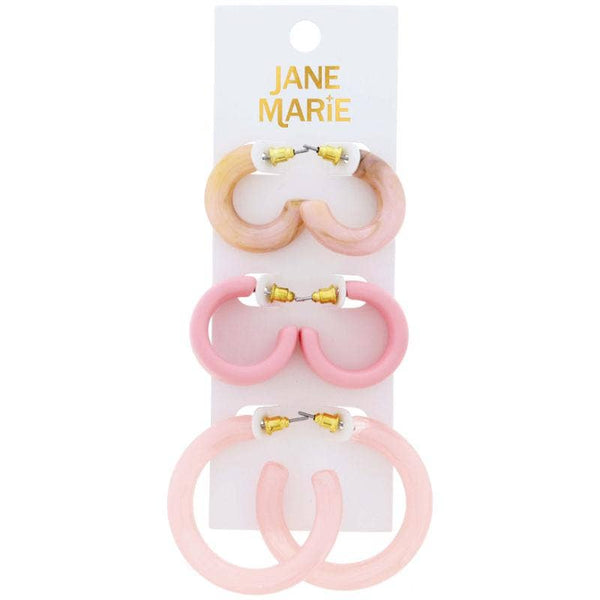Set of 3, Light Pink Resin Hoop Earrings
