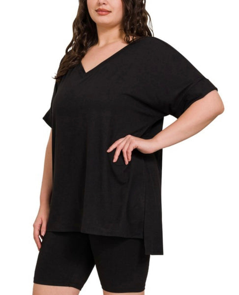 Plus Black Brushed Microfiber short set