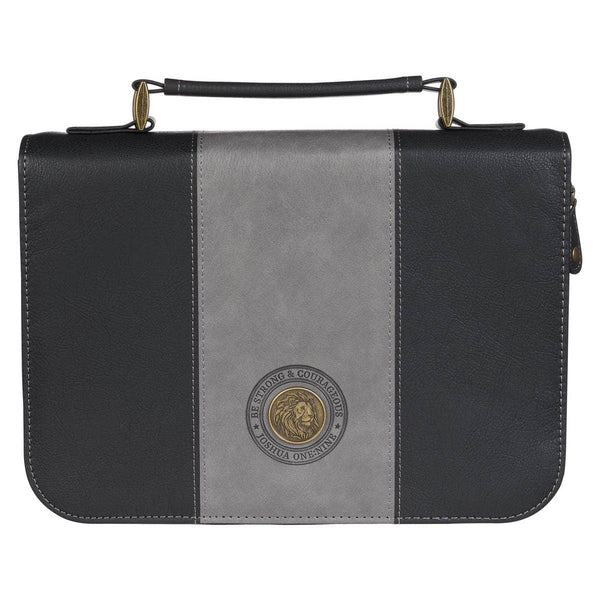 Bible Cover Classic Two-tone Gray/Black Be Strong Josh 1:9 L