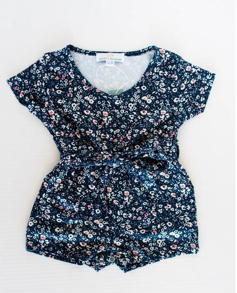 Samantha Short Sleeve Shorty Romper - Navy Floral