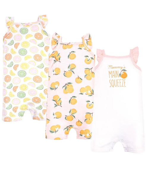 Hudson Baby Cotton Rompers, Citrus Orange