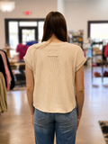 RIBBED CREW NECK SHORT CUFF SLEEVE KNIT TOP - Cream