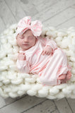 Infant Girls White and Pink Baby Gown and Bow Headband Set