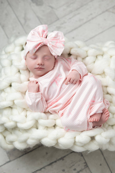Infant Girls White and Pink Baby Gown and Bow Headband Set