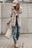 Khaki Plaid Shirt emovable Hood Buttoned Shacket