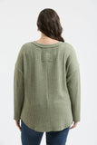 Waffle Knit Henley Top - Olive