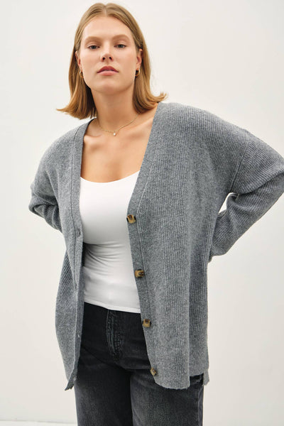 PLUS V-NECK BUTTON DOWN RIBBED CARDIGAN SWEATER