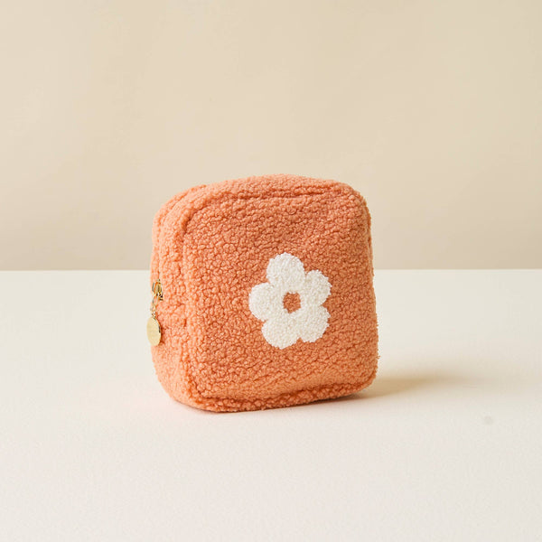 Teddy Pouch-Square Flower Peach
