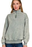 Kelly Acid Wash Fleece Half Zip Pullover - Ash Jade