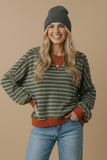 Plus Crew Neck Stripe Pullover Knit Top