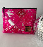 Checkered Western Cowhide Makeup Bag Travel