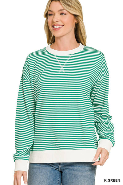 Striped Rib Banded Pullover Zenana