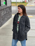 Waffle Knit Mineral-Washed Button Down Jacket