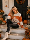 Pumpkin Appliqué Color Block Pullover
