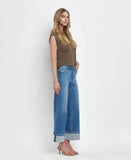 HIGH RISE MEDIUM WASH CUFFED WIDE JEANS F5890