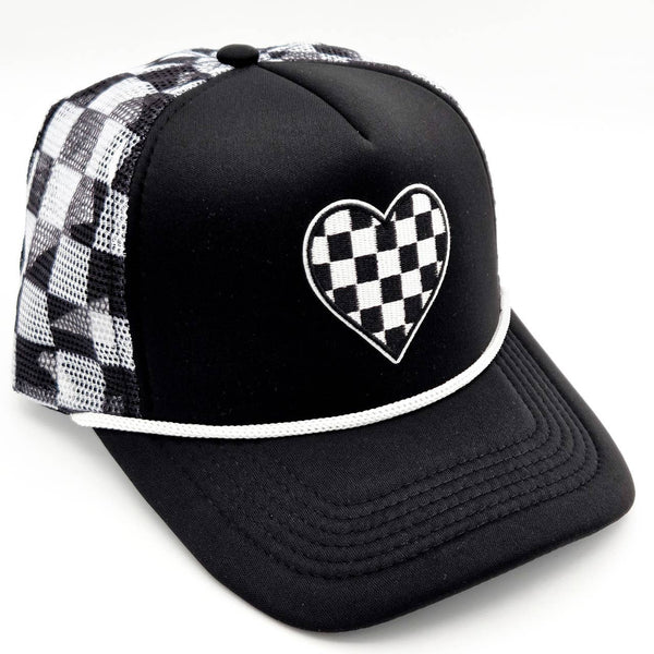 Checkered Heart Checkered Foam Trucker Hat