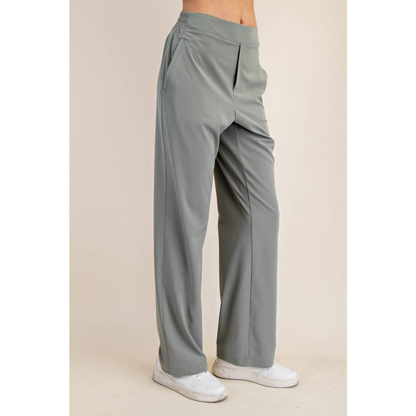 CRINKLE WOVEN STRAIGHT TROUSER -Limestone