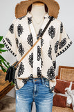 Boho Geometric Print Short Sleeve V Neck Blouse