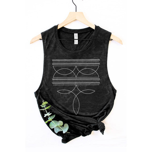 COWBOY BOOTS TOE STITCHED MINERAL GRAPHIC TANK TOP