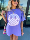 Checkered Smiley Violet Graphic Tee