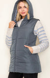 HOODED SOLID DUSTER PUFFER VEST - Dark Green