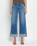HIGH RISE MEDIUM WASH CUFFED WIDE JEANS F5890