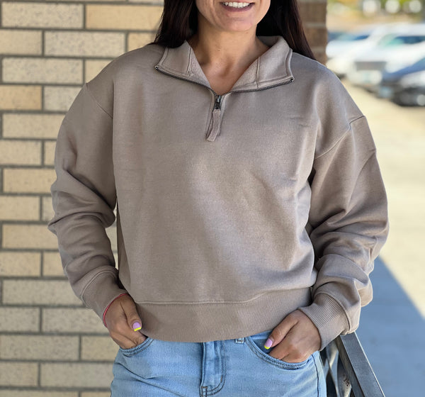 Tonya Half Zip Fleece Sweatshirt - Ash Mocha
