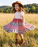 Girls Fall Ava Twirly Petals Floral Tiered Bow Dress