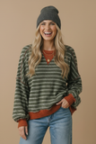 Plus Crew Neck Stripe Pullover Knit Top