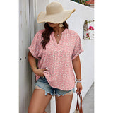 Plus Size Floral Print V Neck Short Sleeve Blouse