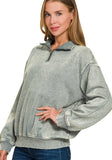 Kelly Acid Wash Fleece Half Zip Pullover - Ash Jade