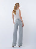 MID RISE FULL LENGTH GREY CUFFED WIDE LEG JEANS F9054GY