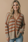 V Neck Stripe Popcorn Oversized Fit Cardigan