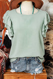 Susan Solid Color Ruffled Short Sleeve Casual Blouse