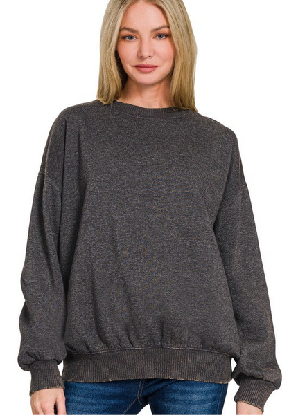 Lenny Acid Washed Fleece Oversized Pullover - Black