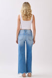 HIGH RISE STRETCH  WIDE LEG W/ DESTROYED HEM JEANS
