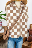 Checkered Sherpa Collared Jacket Vest