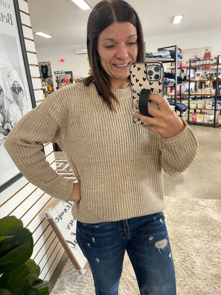 CHUNKY ACID WASH KNIT SWEATER - Taupe