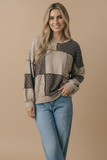 Round Neck Mixed Print Patchwork Pullover