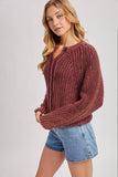 BUTTON DOWN SLOUCHY WASHED CHUNKY KNIT SWEATER CARDIGAN
