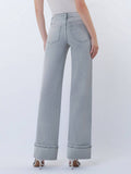 MID RISE FULL LENGTH GREY CUFFED WIDE LEG JEANS F9054GY