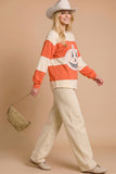 Pumpkin Appliqué Color Block Pullover