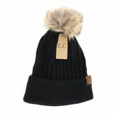 Solid Honey Comb Fur Pom C.C Beanie HAT2079