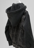 Washed Hooded Denim Jacket - Black