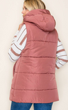 HOODED SOLID DUSTER PUFFER VEST - Marsala