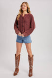 BUTTON DOWN SLOUCHY WASHED CHUNKY KNIT SWEATER CARDIGAN