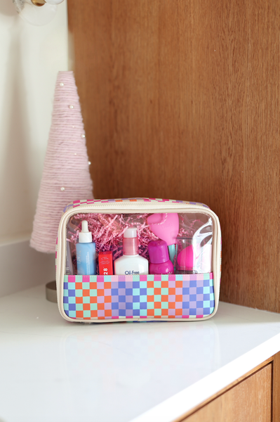 Oversized Cosmetic Bag - Happy Checkered