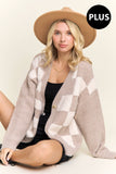 PLUS PUFF CHECKER SWEATER CARDIGAN - Taupe