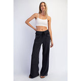 MINERAL WASHED HONEYCOMB WIDE LEG PANTS