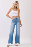 HIGH RISE STRETCH  WIDE LEG W/ DESTROYED HEM JEANS